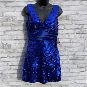 🤍 Blue Deep V Sequin Cocktail Party Dress 🤍